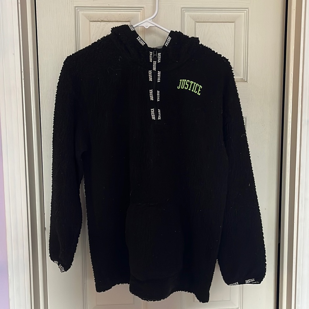 Black Justice Teddy Bear 1/4 zip jacket/hoodie. Size 18/20